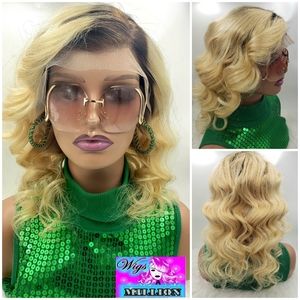 Imani" Ombre 613 Blonde Bob Virgi Hair Wig, Brazilian Loose Deep Wave, 13x4 Lace